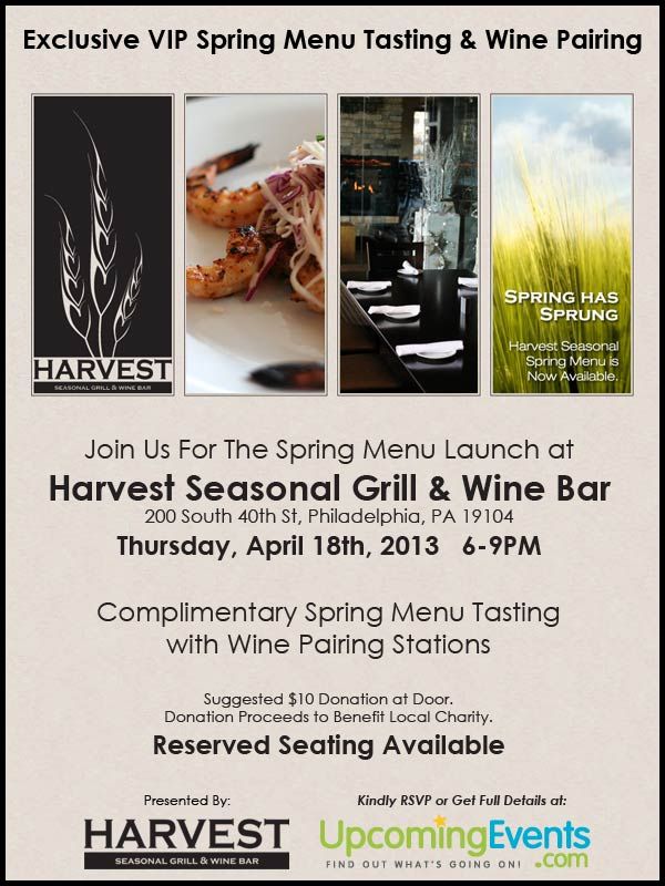 Harvest Seasonal Grill & Wine Bar Spring Menu